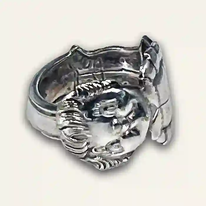 Campbell's Girl vintage silver-plate silverware spoon front view on neutral background