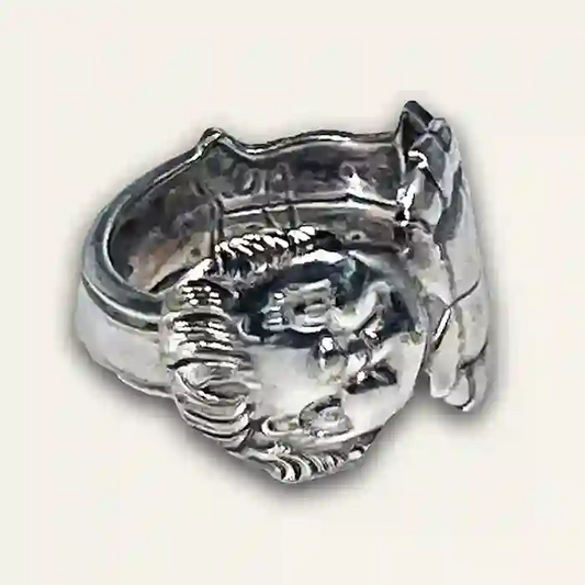 Campbell's Girl vintage silver-plate silverware spoon front view on neutral background