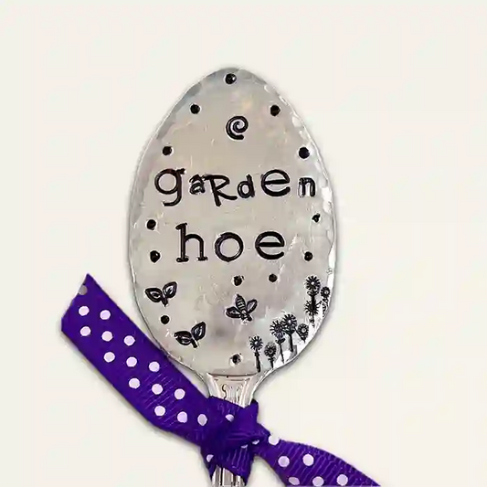 Garden Hoe flattened silver-plate spoon garden marker