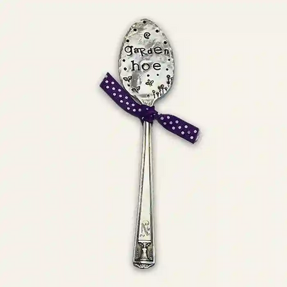 Garden Hoe flattened silver-plate spoon garden marker full image