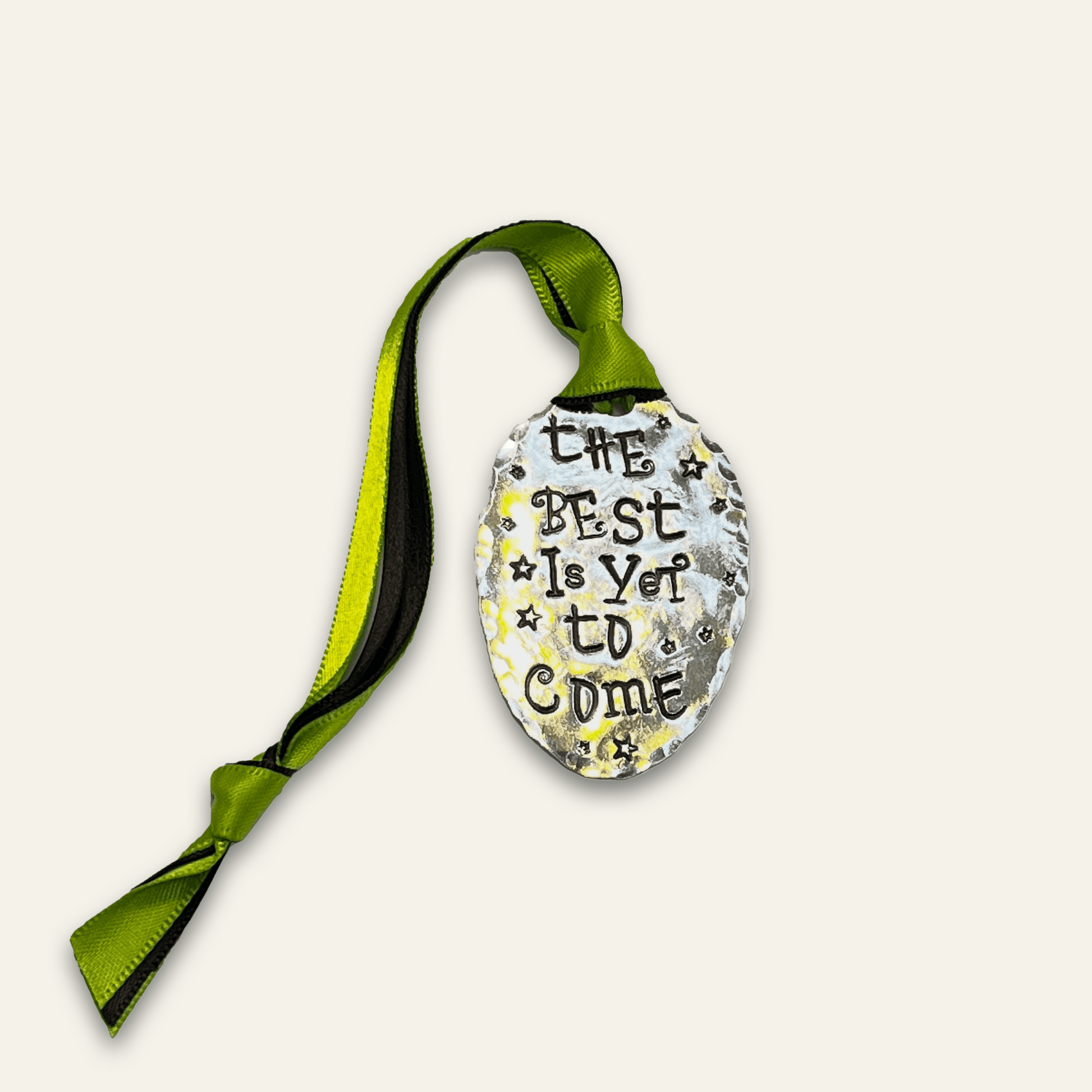 silver-plated ornament – hand-stamped – best is yet ornament