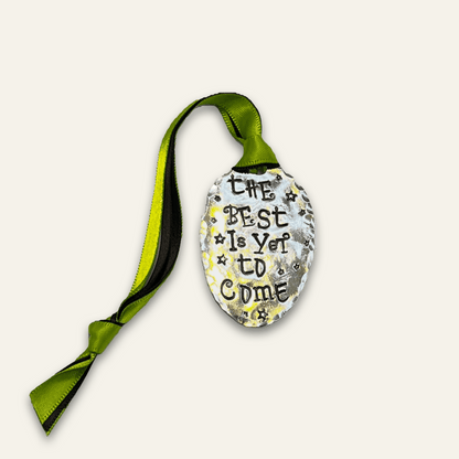 silver-plated ornament – hand-stamped – best is yet ornament