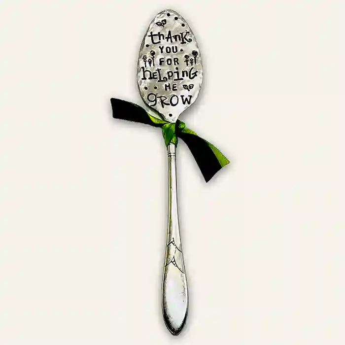 Thank you for helping me grow vintage silverplate spoon garden marker full image
