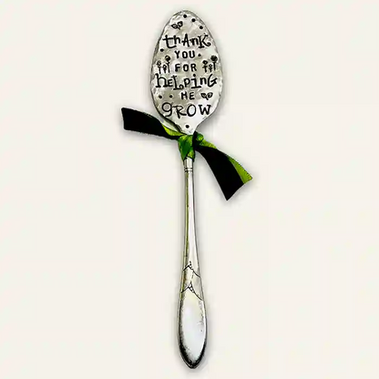 Thank you for helping me grow vintage silverplate spoon garden marker full image
