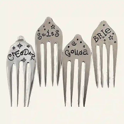 Gouda, cheddar, brie, and swiss silverware fork cheese marker set of 4