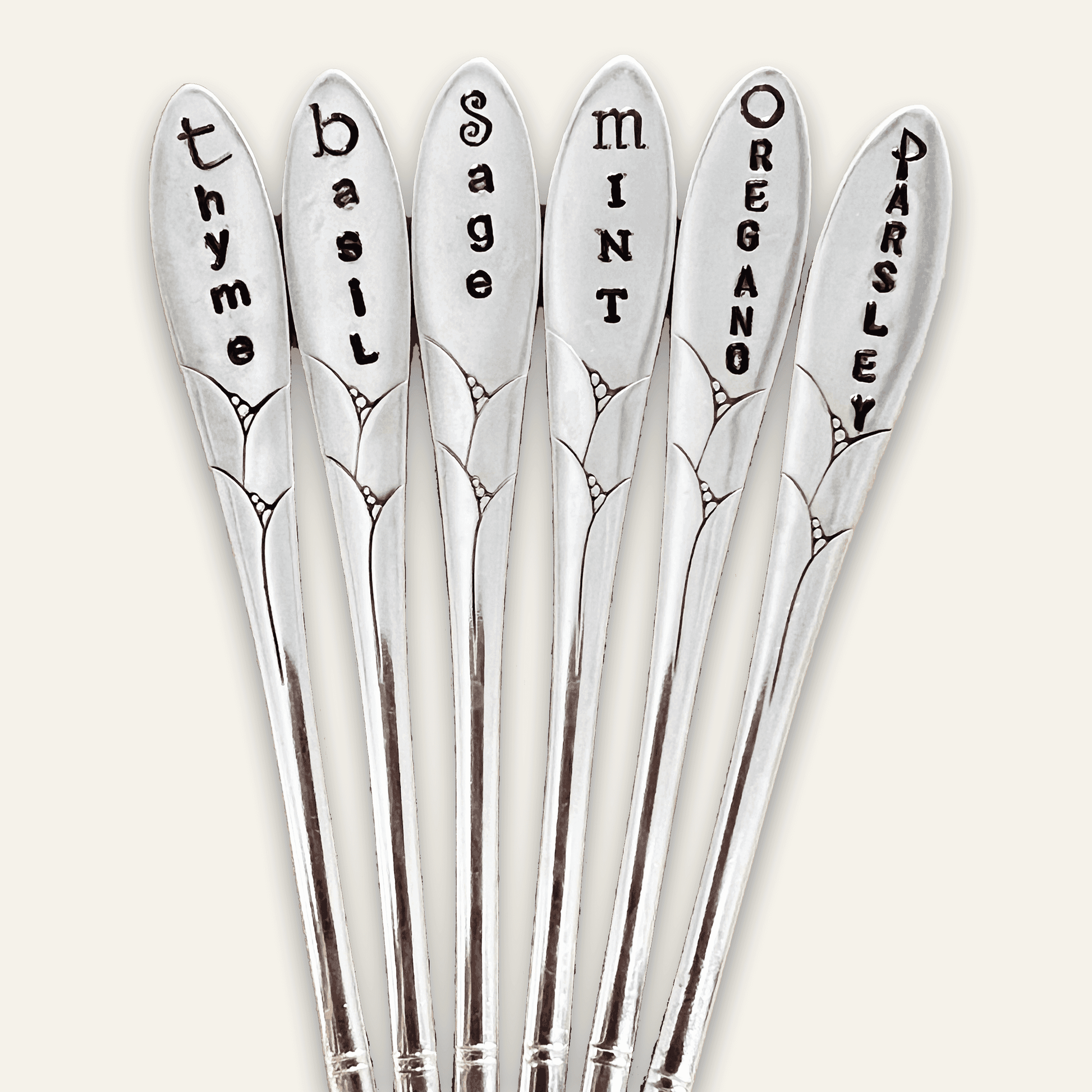 vintage spoon ring – hand-stamped – basil thyme oregano