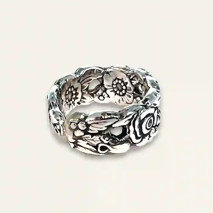 Upcycled floral spoon ring with classic silverware charm