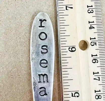 Basil, Parsley, Thyme, Oregano, and Rosemary herb markers, labels measure over 2 inches