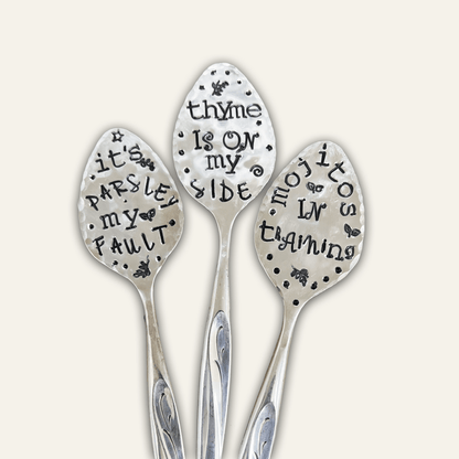 silver-plated garden marker – hand-stamped – eco friendly herb markers