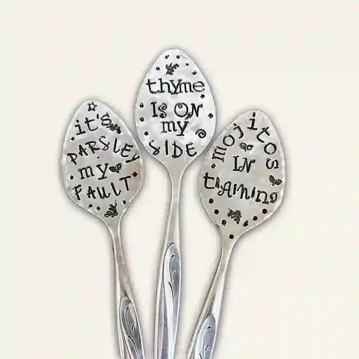 Vintage silver-plate flattened spoon herb marker set of 3