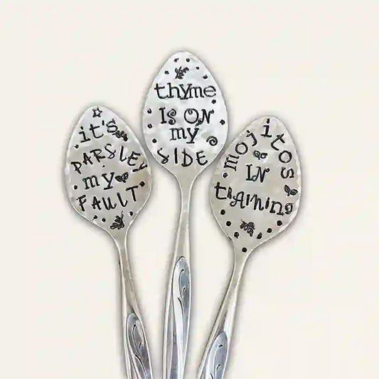 Vintage silver-plate flattened spoon herb marker set of 3