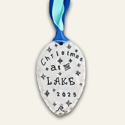 vintage ornament – hand-stamped – christmas at the lake