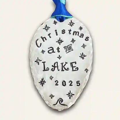 Christmas At The Lake 2025 vintage silver-plate silverware spoon ornament close up