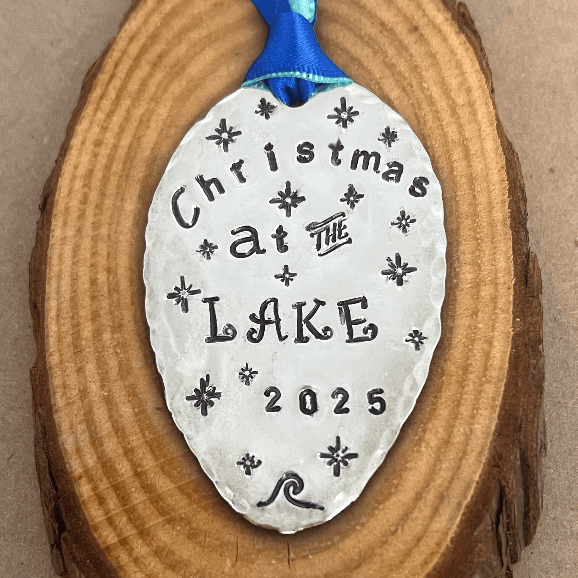vintage ornament – hand-stamped – christmas lake ornament