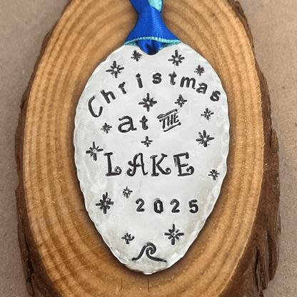 vintage ornament – hand-stamped – christmas lake ornament