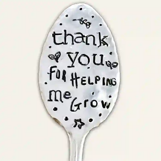 Thank You For Helping Me Grow silver-plate vintage spoon garden marker