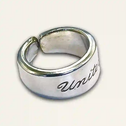 United Airlines reclaimed silver plate item angled detail view