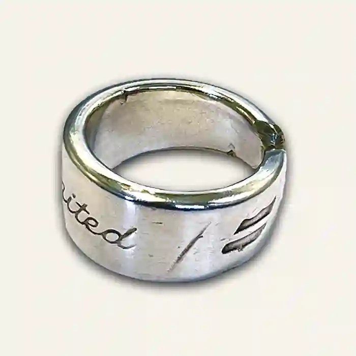 United Airlines hand stamped garden marker front view on neutral background