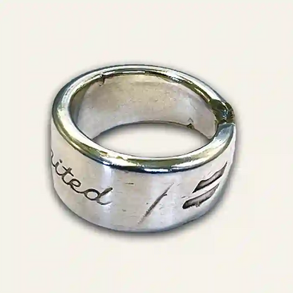 United Airlines hand stamped garden marker front view on neutral background