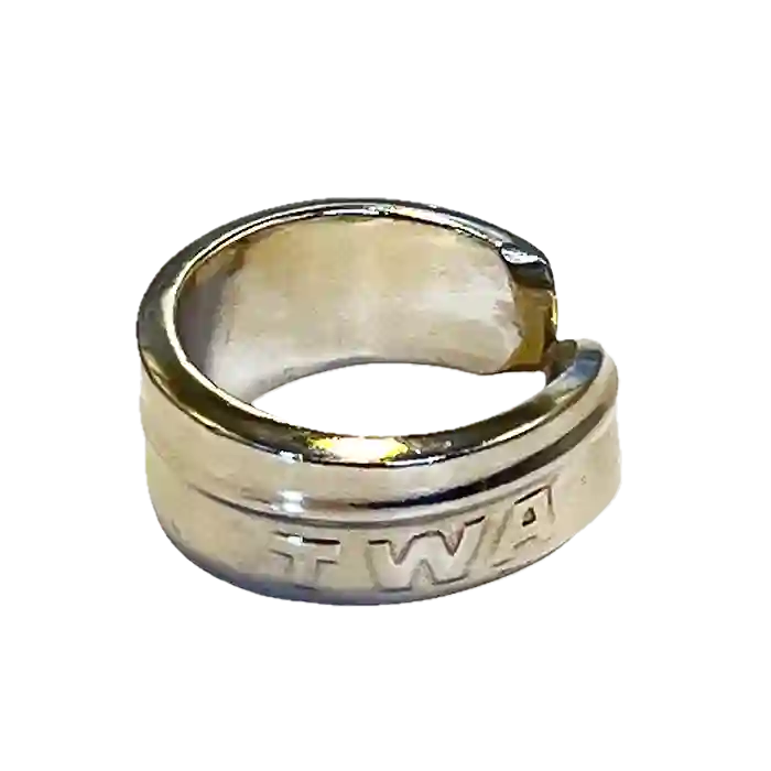 TWA reclaimed vintage silver plate spoon ring angled detail view