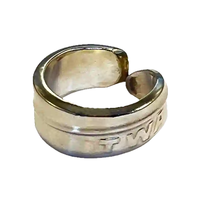 TWA reclaimed vintage silver plate spoon ring close-up of stamped pattern