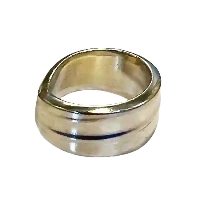 TWA reclaimed vintage silver plate spoon ring front view on neutral background
