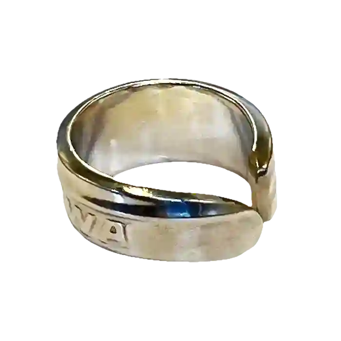 TWA reclaimed vintage silver plate spoon ring angled detail view