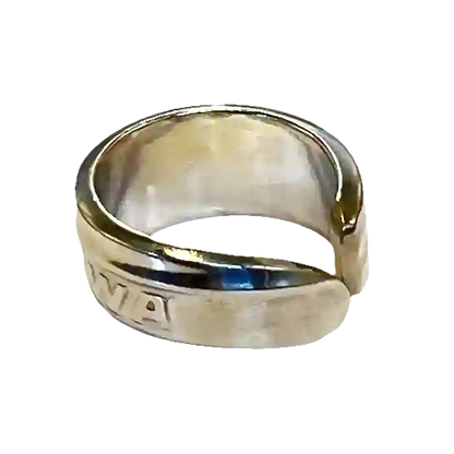 TWA reclaimed vintage silver plate spoon ring angled detail view