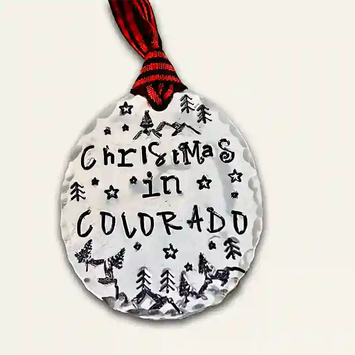 Christmas in Colorado on a vintage silver-plate spoon making a beautiful ornament
