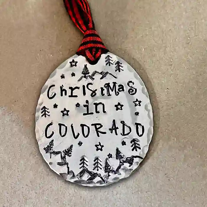 Christmas in Colorado stamped on silver-plate spoon making a beautiful ornament