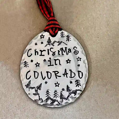 Christmas in Colorado stamped on silver-plate spoon making a beautiful ornament