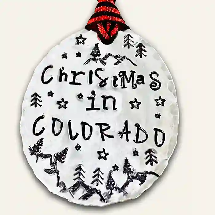 Christmas in Colorado on a vintage silver-plate spoon making a beautiful ornament