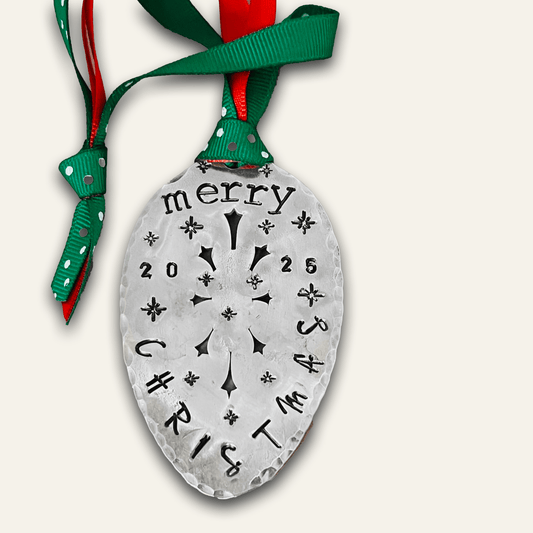 silver-plated spoon ring – hand-stamped – 2025 Christmas decor