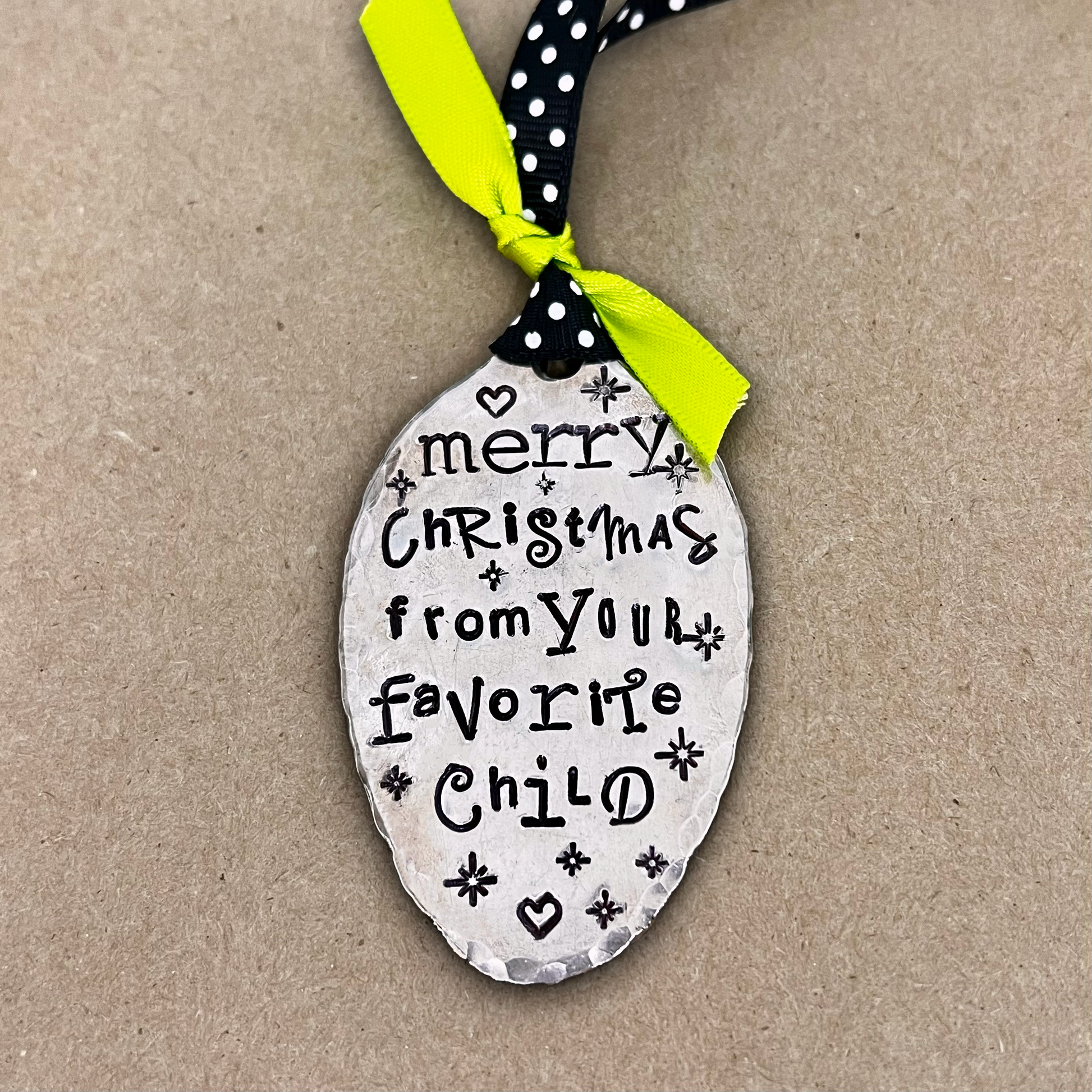 vintage ornament – hand-stamped – family holiday gift idea
