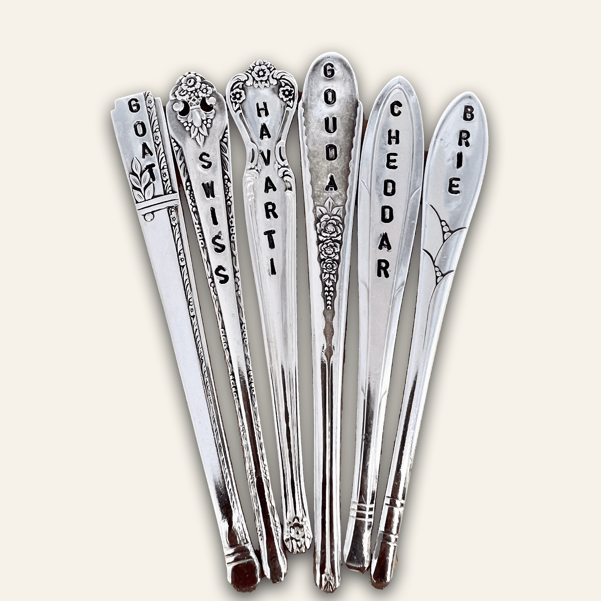 vintage cheese marker – hand-stamped – brie gouda cheddar havarti swiss goat markers