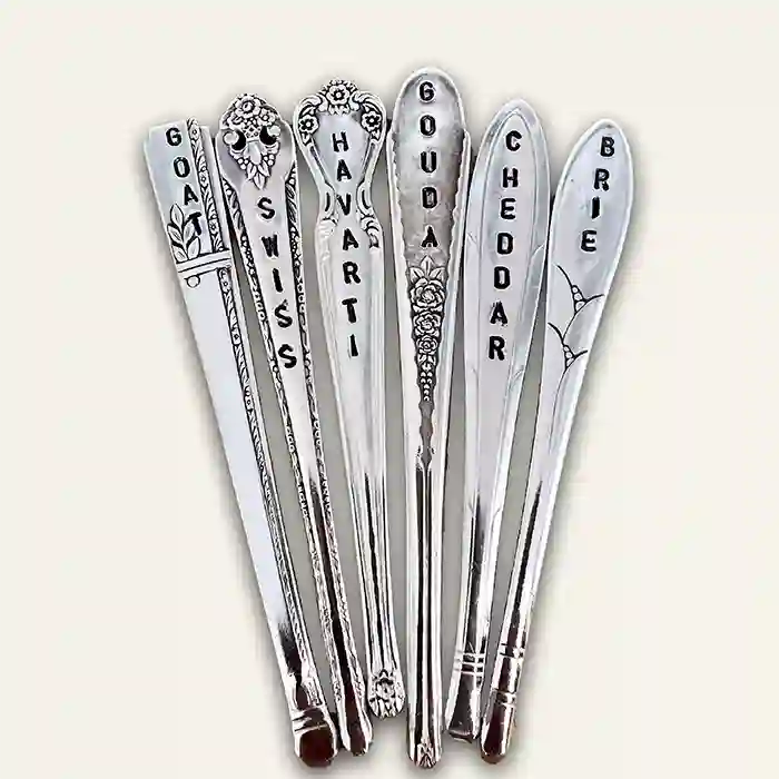 Goat, Swiss, Havarti, Gouda, Cheddar, and Brie Silver-plate Flatware Cheese Marker Gift Set