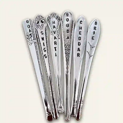 Goat, Swiss, Havarti, Gouda, Cheddar, and Brie Silver-plate Flatware Cheese Marker Gift Set