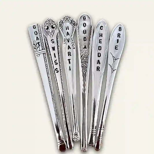 Goat, Swiss, Havarti, Gouda, Cheddar, and Brie Silver-plate Flatware Cheese Marker Gift Set