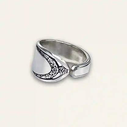 Upcycled silverplate flatware ring with classic closed-band design