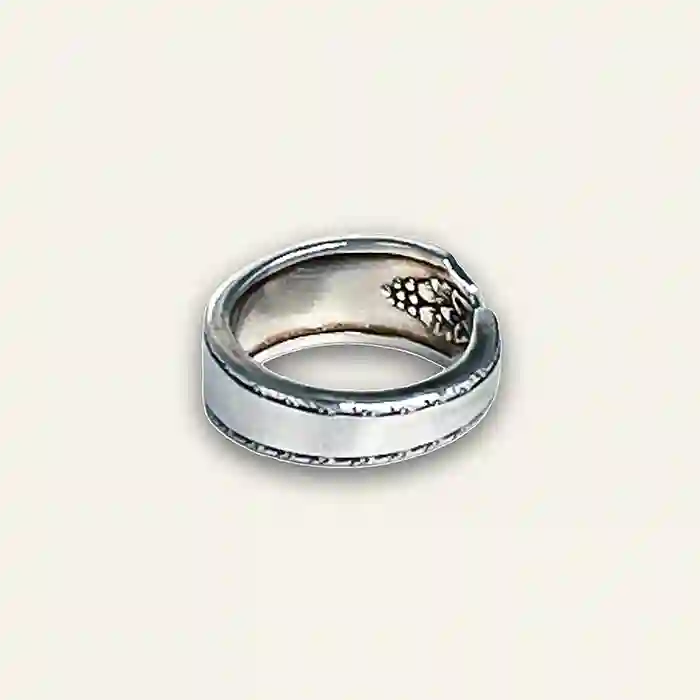 Upcycled flatware ring with classic silverware pattern