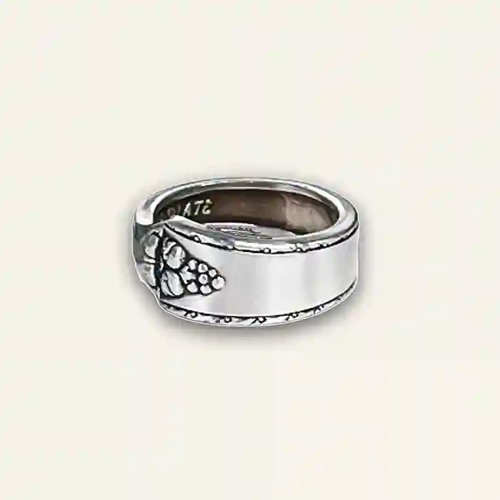 Artisan-made silver spoon jewelry ring from vintage spoons