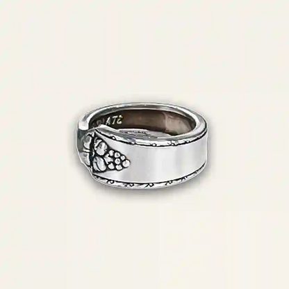 Artisan-made silver spoon jewelry ring from vintage spoons