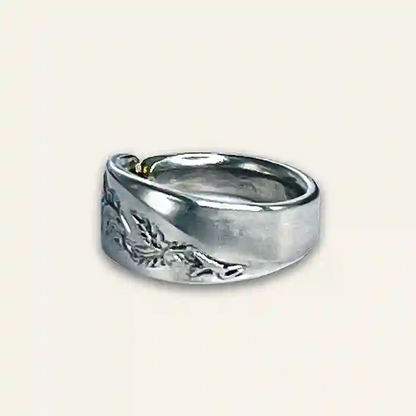 Vintage silverware ring created from reclaimed spoons