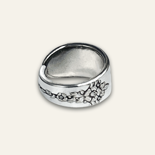 Floral Vine Design Silver-plate Spoon Ring