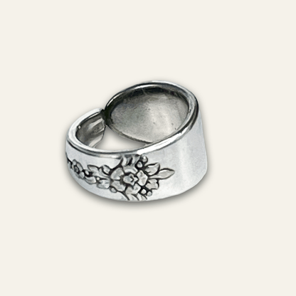Floral Vine Design Silver-plate Spoon Ring