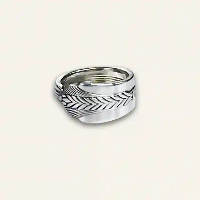 Unique silverware ring featuring repurposed spoon patterns