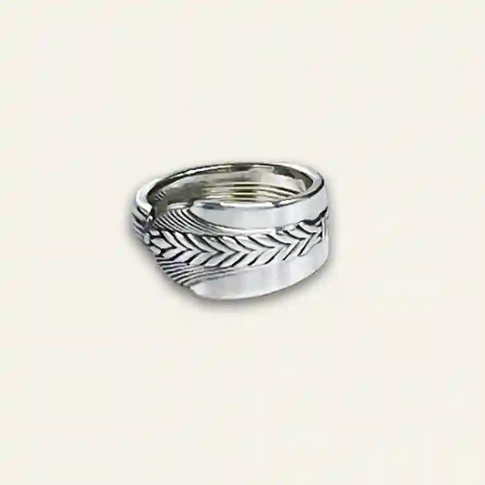 Unique silverware ring featuring repurposed spoon patterns