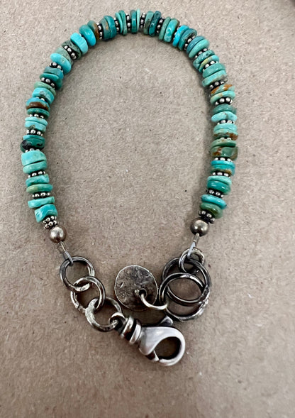 Turquoise and Sterling Silver Bracelet with Handmade Chain