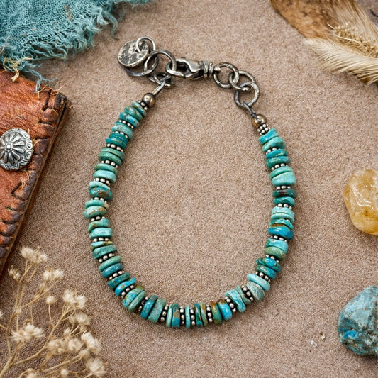 Turquoise and Sterling Silver Bracelet with Handmade Chain